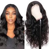 Body Wave 13x4 Transparent Frontal Lace Wig Natural Black 180% Density